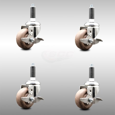 Service Caster 3.5 Inch 316SS High Temp Glass Filled Nylon 3/4 Inch Stem Caster Set Brake SCC SCC-SS316EX20S3514-GFNSHT-TLB-34-4